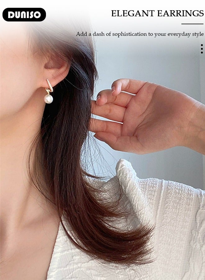 DUNISO Women's Pearl Hoop Earrings,Fashionable Lightweight Earrings,Full of diamond pearl Earrings,Simple Pearl Drop Earrings, Dainty Elegant French Stud Earrings, Hypoallergenic Pearl Earring for Women Girls - Image 5