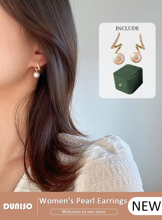 DUNISO Women's Pearl Hoop Earrings,Fashionable Lightweight Earrings,Full of diamond pearl Earrings,Simple Pearl Drop Earrings, Dainty Elegant French Stud Earrings, Hypoallergenic Pearl Earring for Women Girls - Image 1