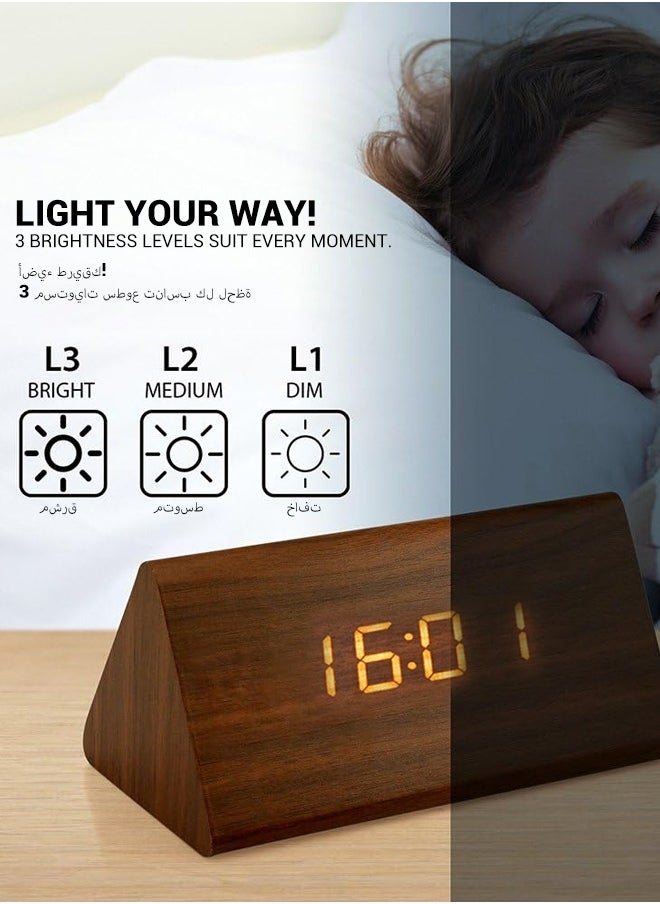 spa luxetique Wooden Digital Alarm Clocks for Bedrooms - Electric Desk Clock with Large Numbers, USB Port, Loud Alarm for Heavy Sleepers, Adjustable Volume, Dimmer,, DST, 12/24H, Wood Décor (Brown)  - Image 4