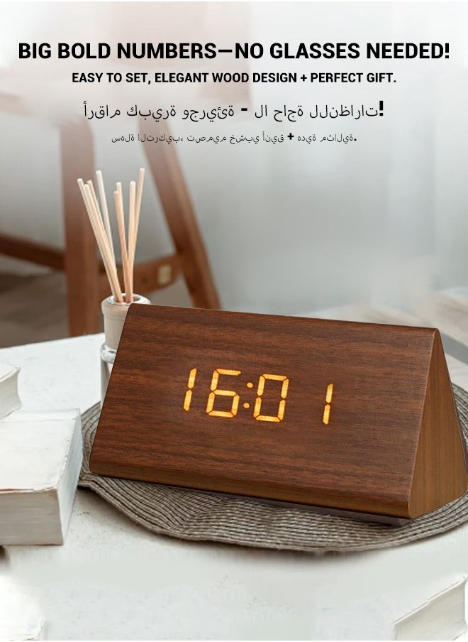 spa luxetique Wooden Digital Alarm Clocks for Bedrooms - Electric Desk Clock with Large Numbers, USB Port, Loud Alarm for Heavy Sleepers, Adjustable Volume, Dimmer,, DST, 12/24H, Wood Décor (Brown)  - Image 2