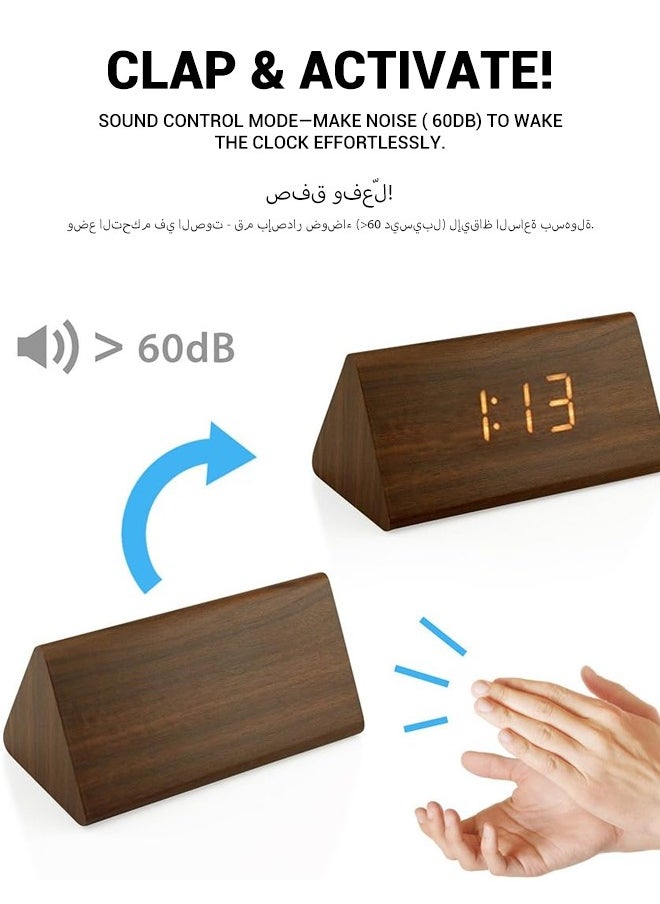 spa luxetique Wooden Digital Alarm Clocks for Bedrooms - Electric Desk Clock with Large Numbers, USB Port, Loud Alarm for Heavy Sleepers, Adjustable Volume, Dimmer,, DST, 12/24H, Wood Décor (Brown)  - Image 3