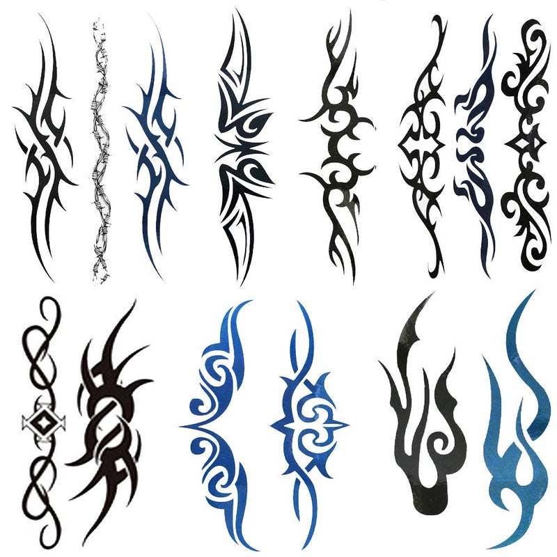 Yesallwas 6 Sheets Mix Tribal fake Tattoos Small Temporary Tattoo Blue Black Tribal Tattoo Body Sticker for Men Women 6x10.5cm/2.36x4.13inches (LxW) - Image 1