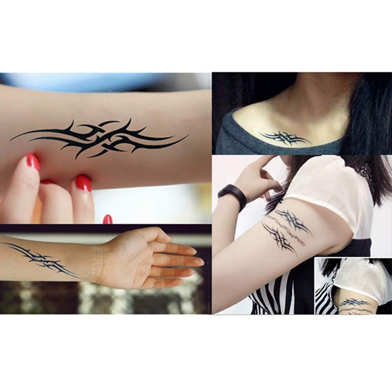 Yesallwas 6 Sheets Mix Tribal fake Tattoos Small Temporary Tattoo Blue Black Tribal Tattoo Body Sticker for Men Women 6x10.5cm/2.36x4.13inches (LxW) - Image 5