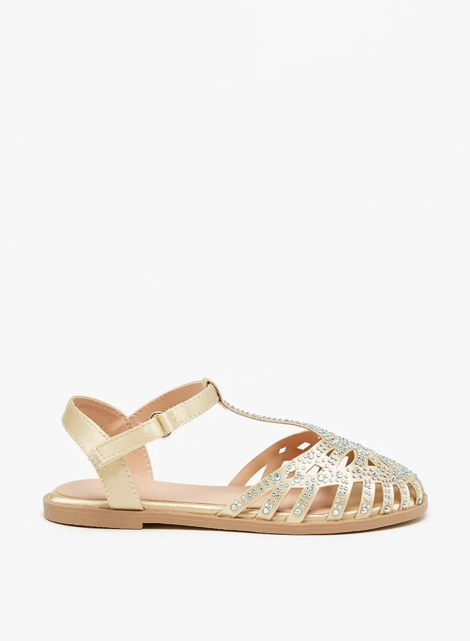 Flora Bella By Shoexpress Girl's Embellished Sandals With Hook And Loop Closure