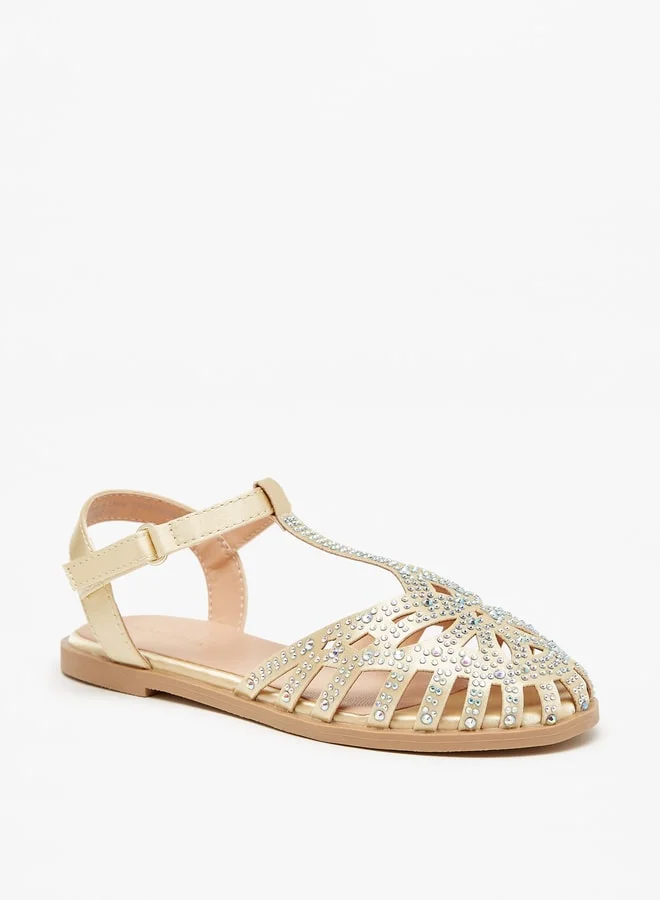 Flora Bella By Shoexpress Girl's Embellished Sandals With Hook And Loop Closure
