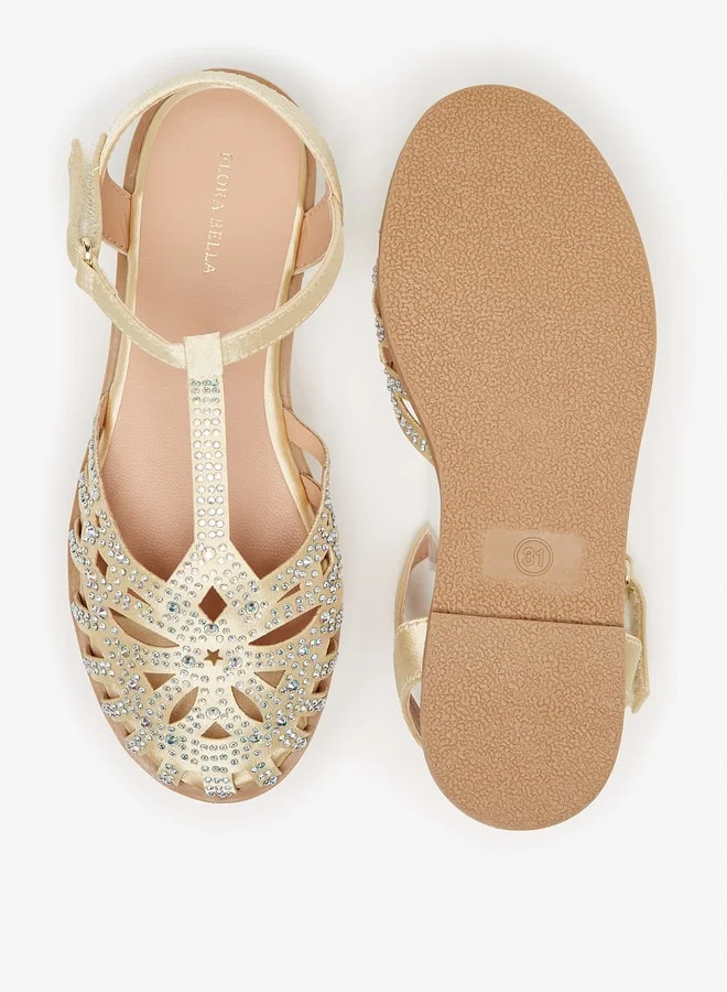 Flora Bella By Shoexpress Girl's Embellished Sandals With Hook And Loop Closure