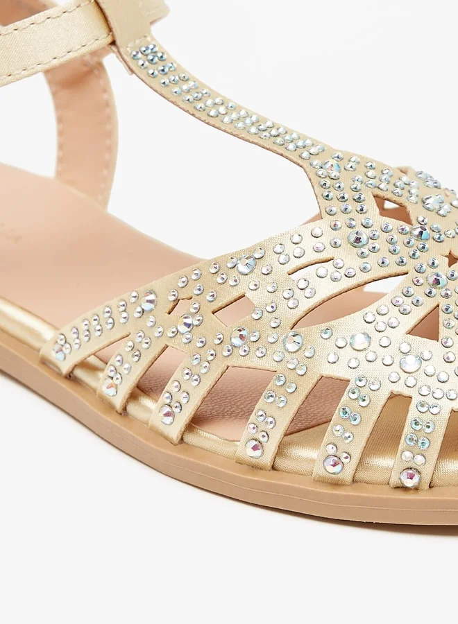 Flora Bella By Shoexpress Girl's Embellished Sandals With Hook And Loop Closure