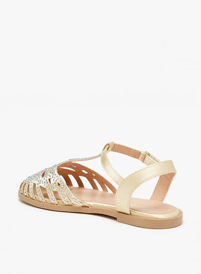 Flora Bella By Shoexpress Girl's Embellished Sandals With Hook And Loop Closure