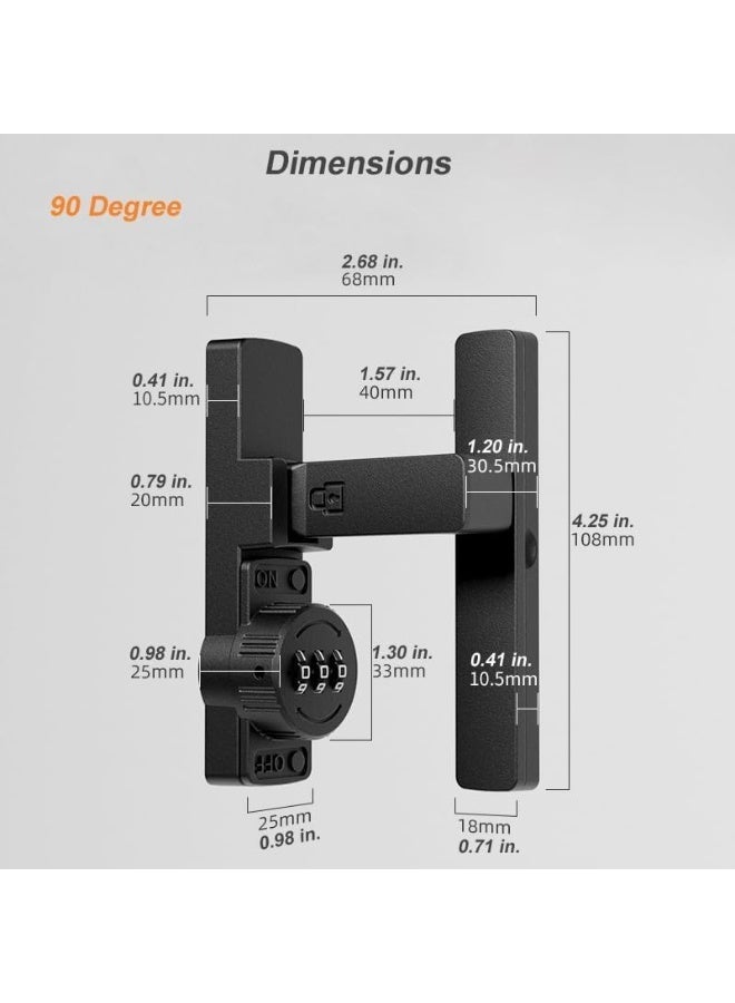 Bukela Combination-Operated Swing Bolt Lock, Suitable For 90°/180° Sliding Or Hinged Doors, With Bolt, Suitable For Gates, Barns, Garages, Sheds, Windows And Cupboards, 3-Digit Combination, Keyless (Black, 90°) - Image 3