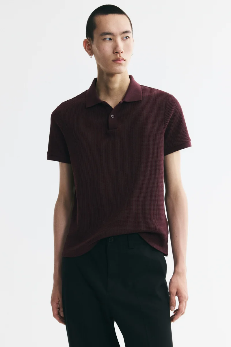 H&M  Slim Fit Waffle-knit polo shirt for Men | Best Price UAE