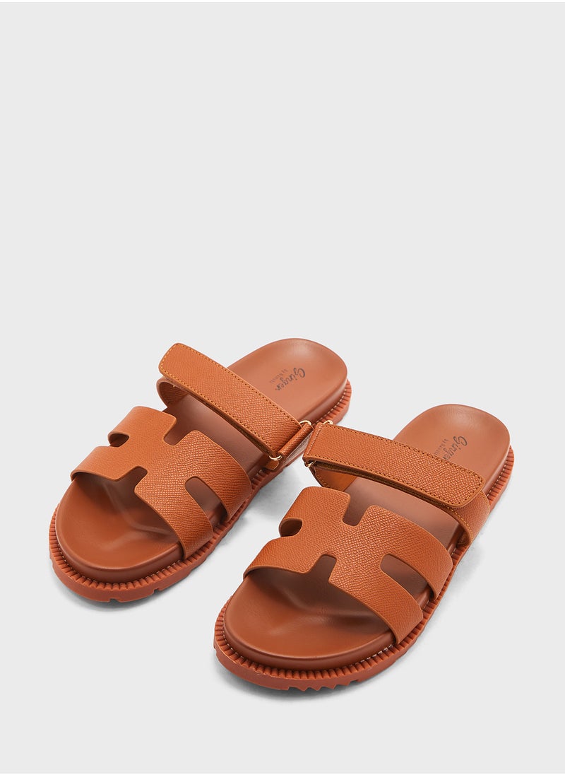 Ginger - Gladiator Velcro Strap Flat Sandal - Image 1