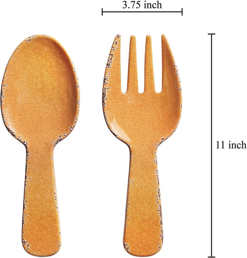 UPware Crackle Melamine Salad Servers Serving Utensil Set Includes Serving Fork and Spoon for Tossing Salad Pasta Orange 1075 Inch Set of 2 - Image 2