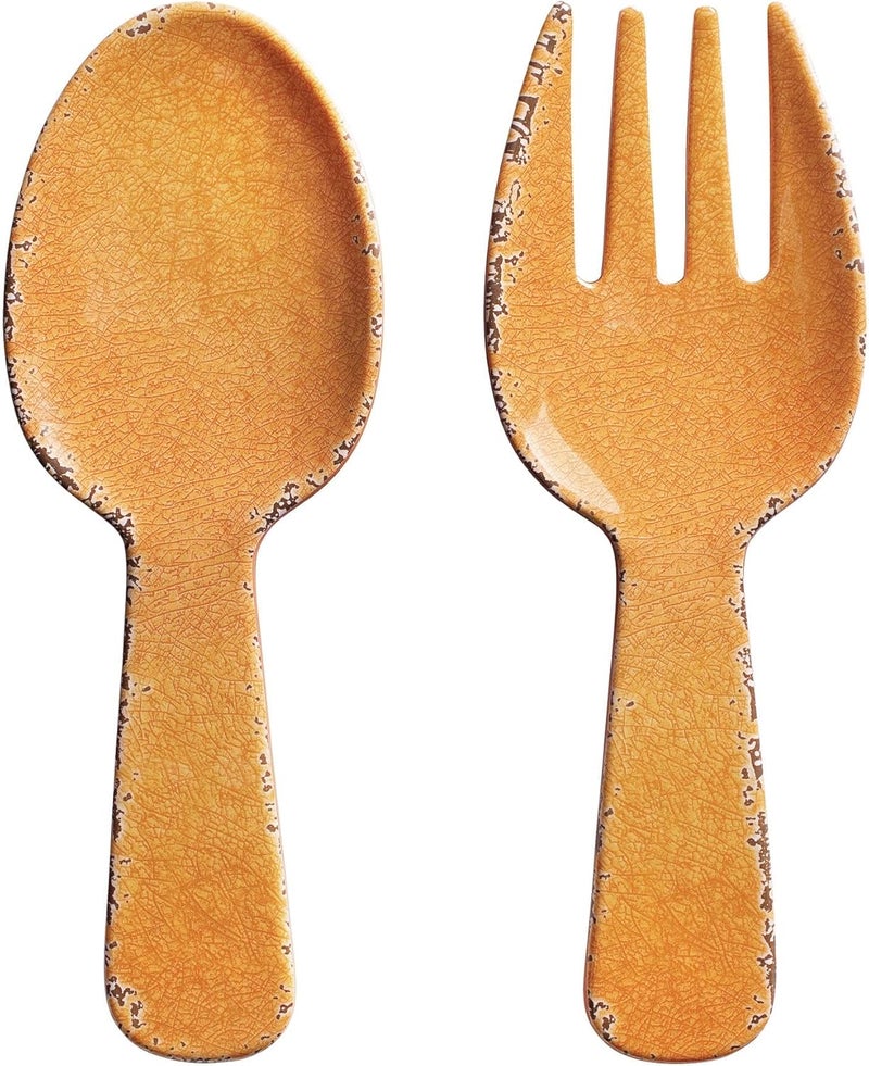 UPware Crackle Melamine Salad Servers Serving Utensil Set Includes Serving Fork and Spoon for Tossing Salad Pasta Orange 1075 Inch Set of 2 - Image 1