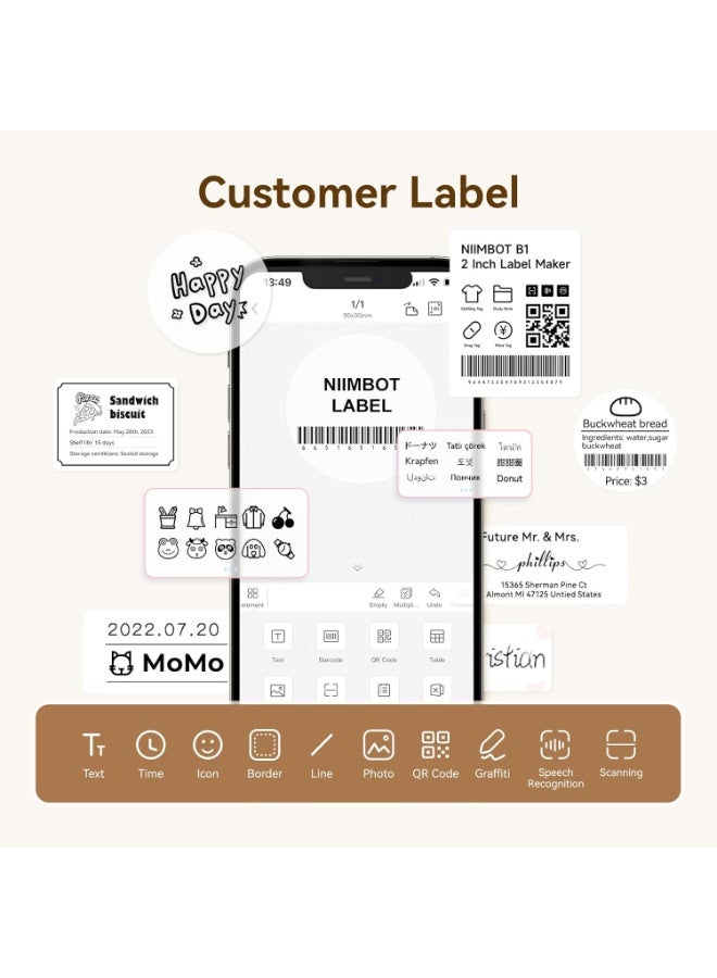 نيمبوت NIIMBOT Labels for B1/B21/B3S Label Maker, 50 x 30 mm (1.97'' x 1.18'') 230 Tapes/Roll, Thermal Label Tape, Waterproof, Oil-Proof for Home Office Small Business Labeling Tape Replacement(White) - Image 3