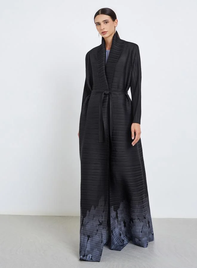 Take Two Graphic Printed Textured Pleated Long Sleeve Abaya