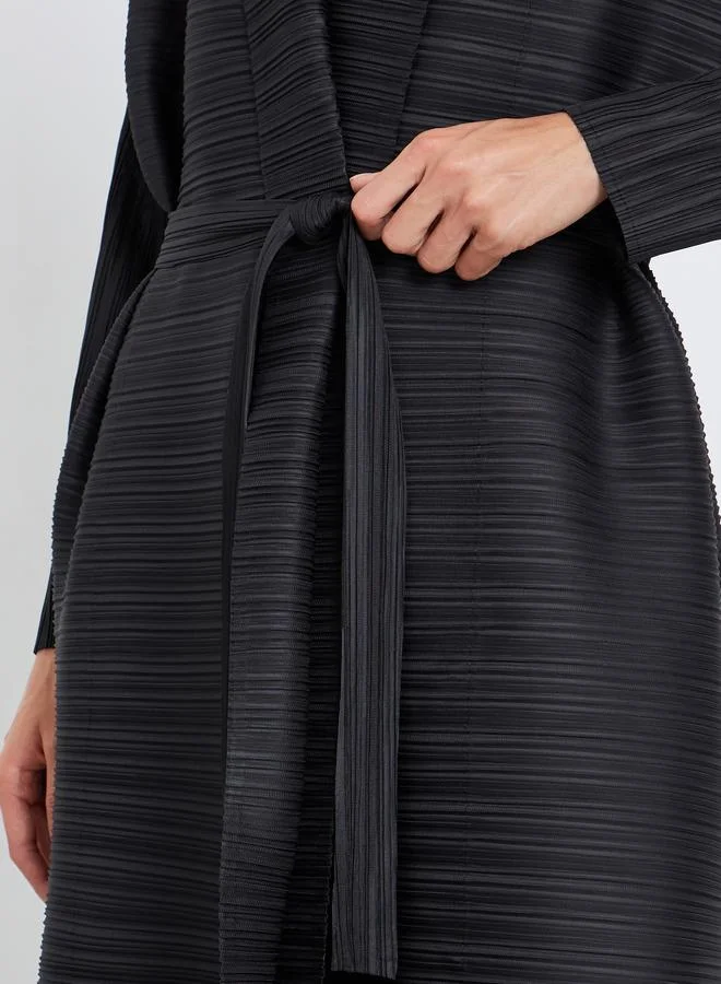 Take Two Graphic Printed Textured Pleated Long Sleeve Abaya