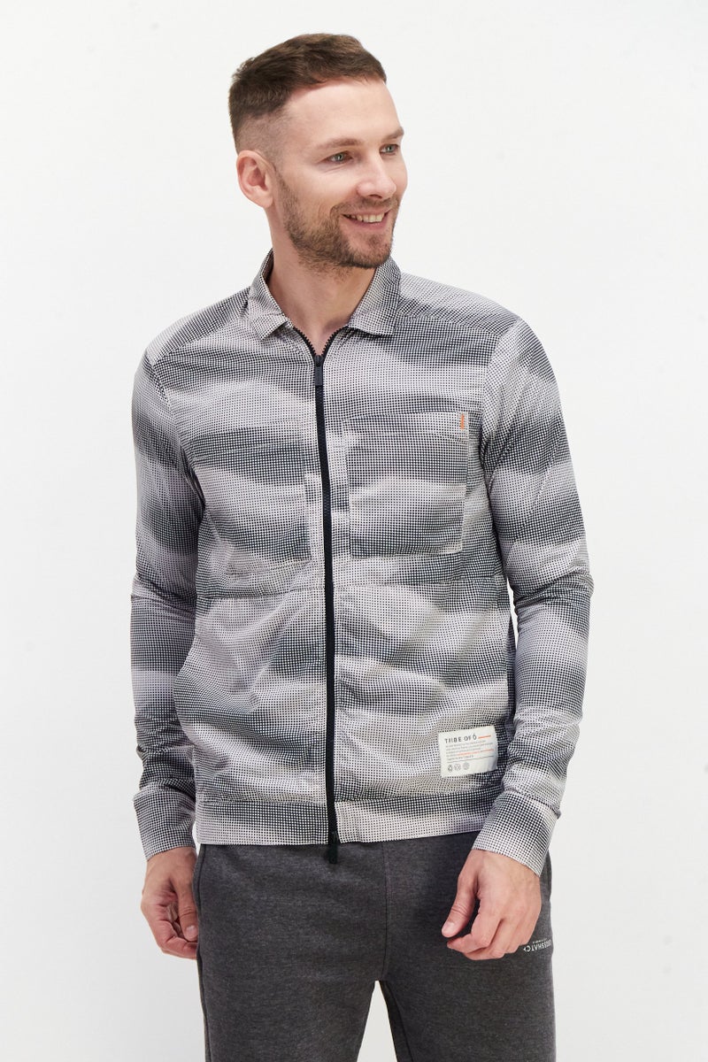 TRIBE OF 6 Men Full Zip Micro Dot Windbreaker Jacket, Black - Image 1