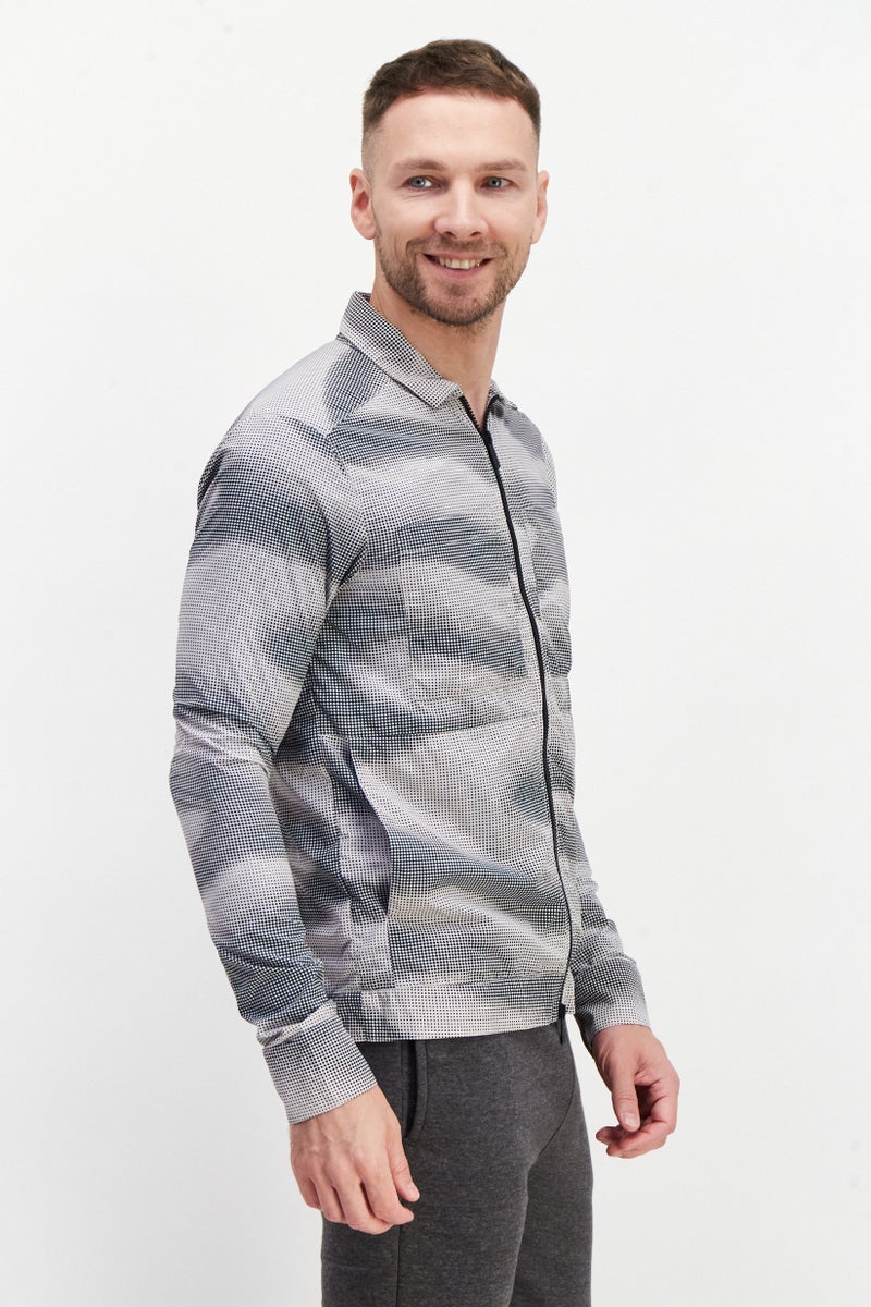 TRIBE OF 6 Men Full Zip Micro Dot Windbreaker Jacket, Black - Image 2