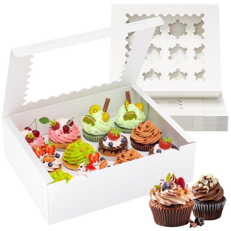RYDDOY 12 Pack Cupcake Boxes, Hold 12 Standard Cupcakes, Cupcake Containers with Window and Inserts, High Grade Cupcake Holder, for Birthday Holiday Party, Supplies for Cupcakes, Desserts and More - Image 1