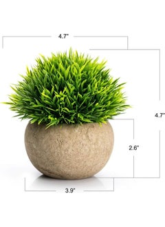 Generic 2Pcs Mini Artificial Potted Plants,Fake Bonsai Ball Plant Small Faux Greenery for Home Office Bathroom Kitchen and Outdoor Decor , Green  - Image 3