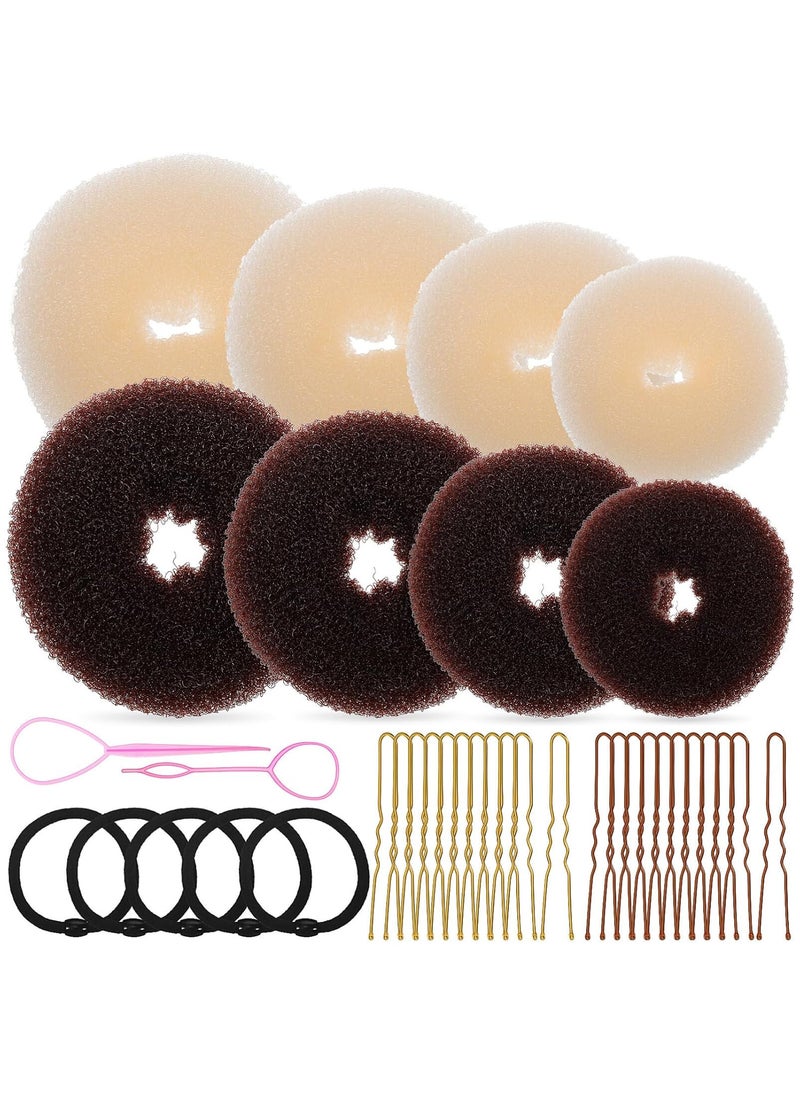 Beaupretty - Beaupretty Hair Bun Maker Set - 8 Donut Makers, 40 U-Shaped Bobby Pins, 5 Black Hair Ties, 2 Pink Hair Tail Tools - Image 1