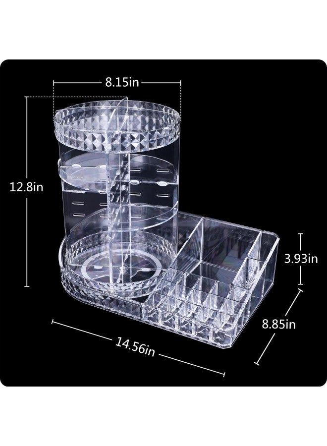 MOSIKER 360 Rotating Skincare Organizer,Large Clear Acrylic Tiered Adjustable Perfume Tray Cosmetic Holder for Bathroom - Image 1