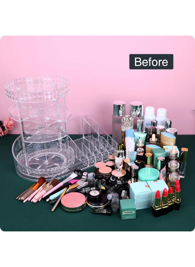 MOSIKER 360 Rotating Skincare Organizer,Large Clear Acrylic Tiered Adjustable Perfume Tray Cosmetic Holder for Bathroom - Image 2