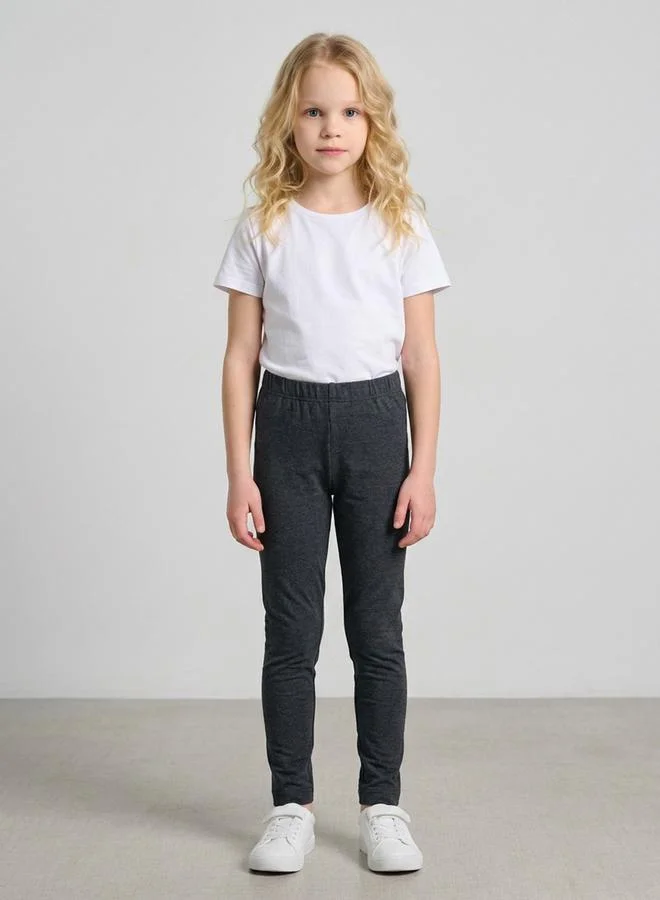 تايك تو Girls Dark Grey Solid Full Length Leggings By Juniorloom