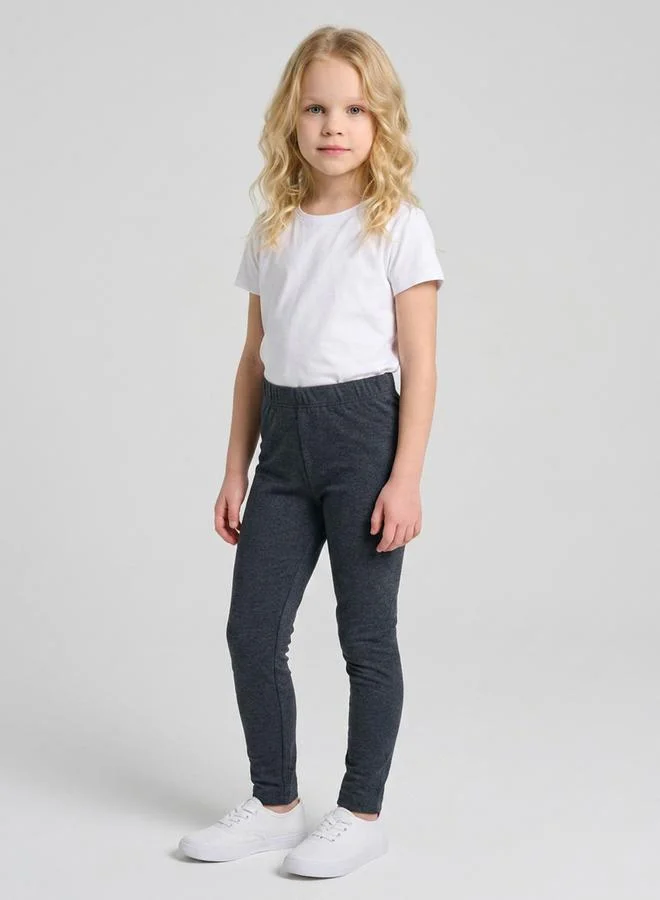 تايك تو Girls Dark Grey Solid Full Length Leggings By Juniorloom