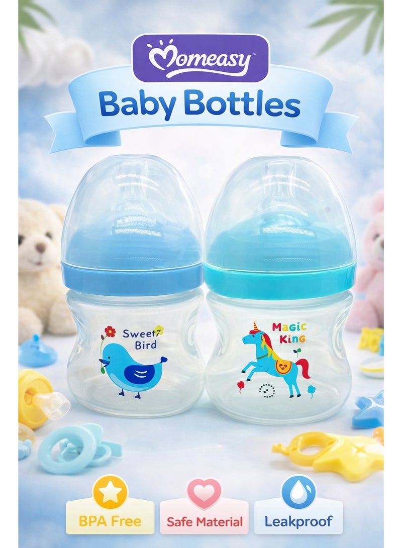 Momeasy 2 Pack 120ml Baby Feeding Bottles, Anti-Colic Valve, Breast-Like Soft Silicone Nipple, BPA-Free, Leakproof, Wide Neck, Easy Clean, Newborn/Infant Milk Bottle Set - Image 1