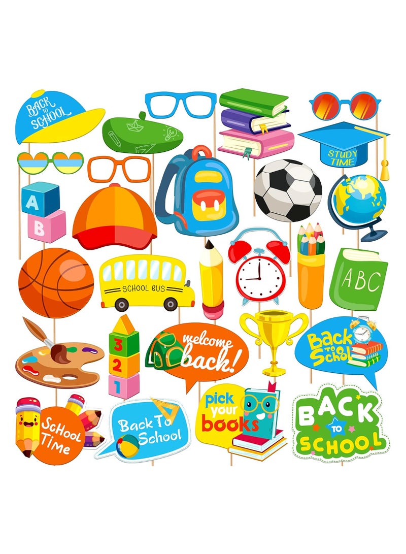 Back to School Photo Booth Props - Pack of 28 | Back to School Photo Props for Back to School Decorations for Classroom | First Day of School Decorations | School Themed Party Decorations