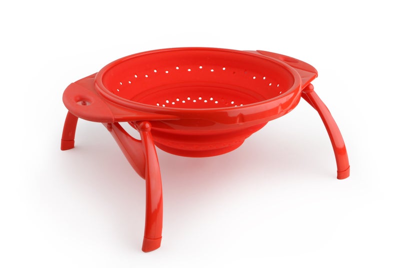 Dexas POP Collapsible Silicone Colander 10 inch diameter Solid Red