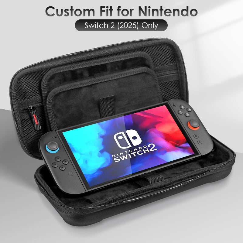 SPOVEN for Nintendo Switch 2 Case Black (2025), Portable Large Capacity Carrying Protective Hard Shell Travel Case, 4 in 1 Accessories Bundle with 2 Screen Protectors, 2 Thumb Grip Caps & Installation Tray - Image 2