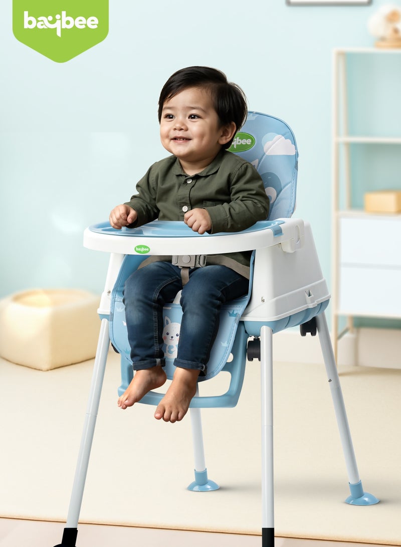 BAYBEE 4 In 1 Nuvella Convertible Baby High Chair For Kids With Adjustable Height And Footrest Baby Chair Toddler Feeding Chair Booster Seat With Food Tray, Wheels &  Safety Belt Kids High Chair For Baby Toddlers 6 Months To 4 Years Light Blue - Image 2