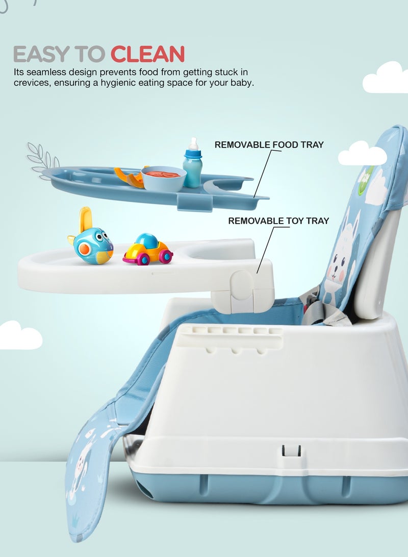 BAYBEE 4 In 1 Nuvella Convertible Baby High Chair For Kids With Adjustable Height And Footrest Baby Chair Toddler Feeding Chair Booster Seat With Food Tray, Wheels &  Safety Belt Kids High Chair For Baby Toddlers 6 Months To 4 Years Light Blue - Image 4