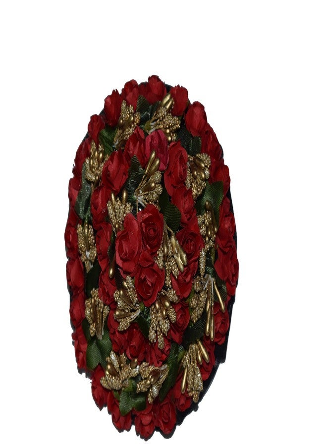 Arooman™ Flower Gajra Hair Bun Decoration Full Bun Gajra/Juda for Wedding and Parties Use for Women in Red Color Pack_1 - Image 1