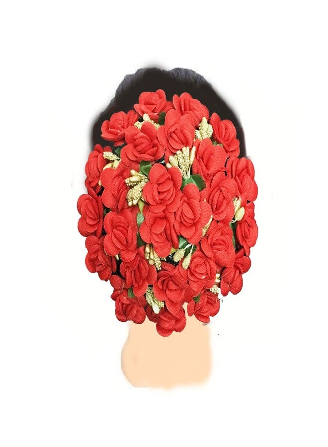 Arooman™ Flower Gajra Hair Bun Decoration Full Bun Gajra/Juda for Wedding and Parties Use for Women in Red Color Pack_1 - Image 4
