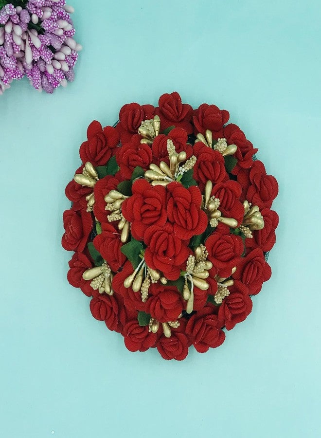 Arooman™ Flower Gajra Hair Bun Decoration Full Bun Gajra/Juda for Wedding and Parties Use for Women in Red Color Pack_1 - Image 5