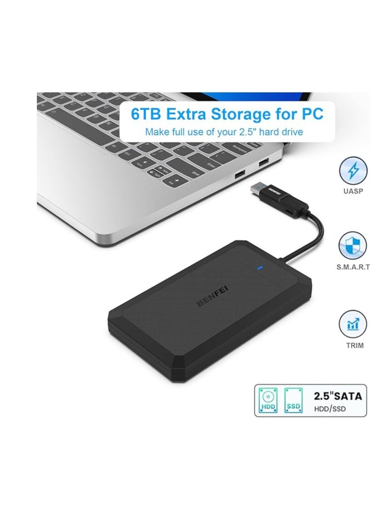 Benfei - BENFEI 2.5 Inch SATA to USB Tool Free External Hard Drive Enclosure, USB Type-C/Type-A to Sata Compatible for 2.5 Inch SSD(Optimized for SSD, Support UASP SATA III) - Image 1