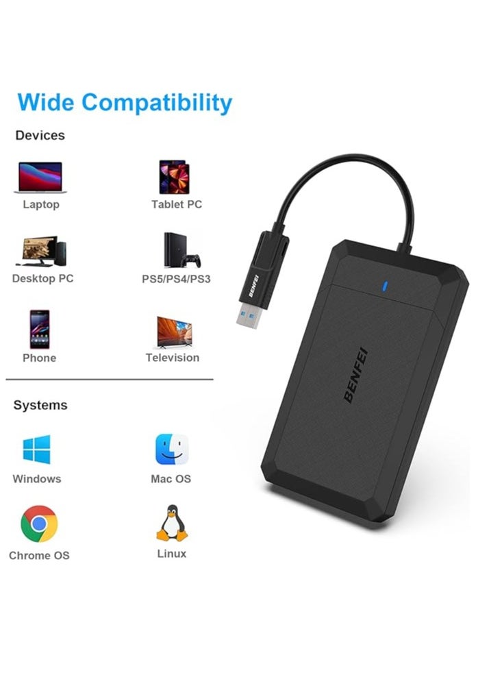 Benfei - BENFEI 2.5 Inch SATA to USB Tool Free External Hard Drive Enclosure, USB Type-C/Type-A to Sata Compatible for 2.5 Inch SSD(Optimized for SSD, Support UASP SATA III) - Image 1