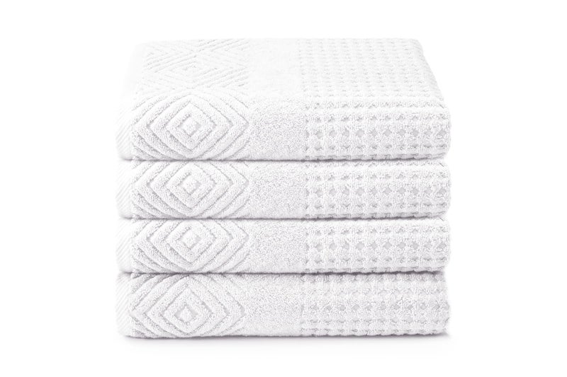 TexereSilk Texere 100% Organic Cotton Diamond Jacquard 700 GSM Luxury Bath Towel Sets - Ultra Soft and Absorbent Hotel and Spa Quality (Diamond  Bright White  4 Bath Towels) - Image 1