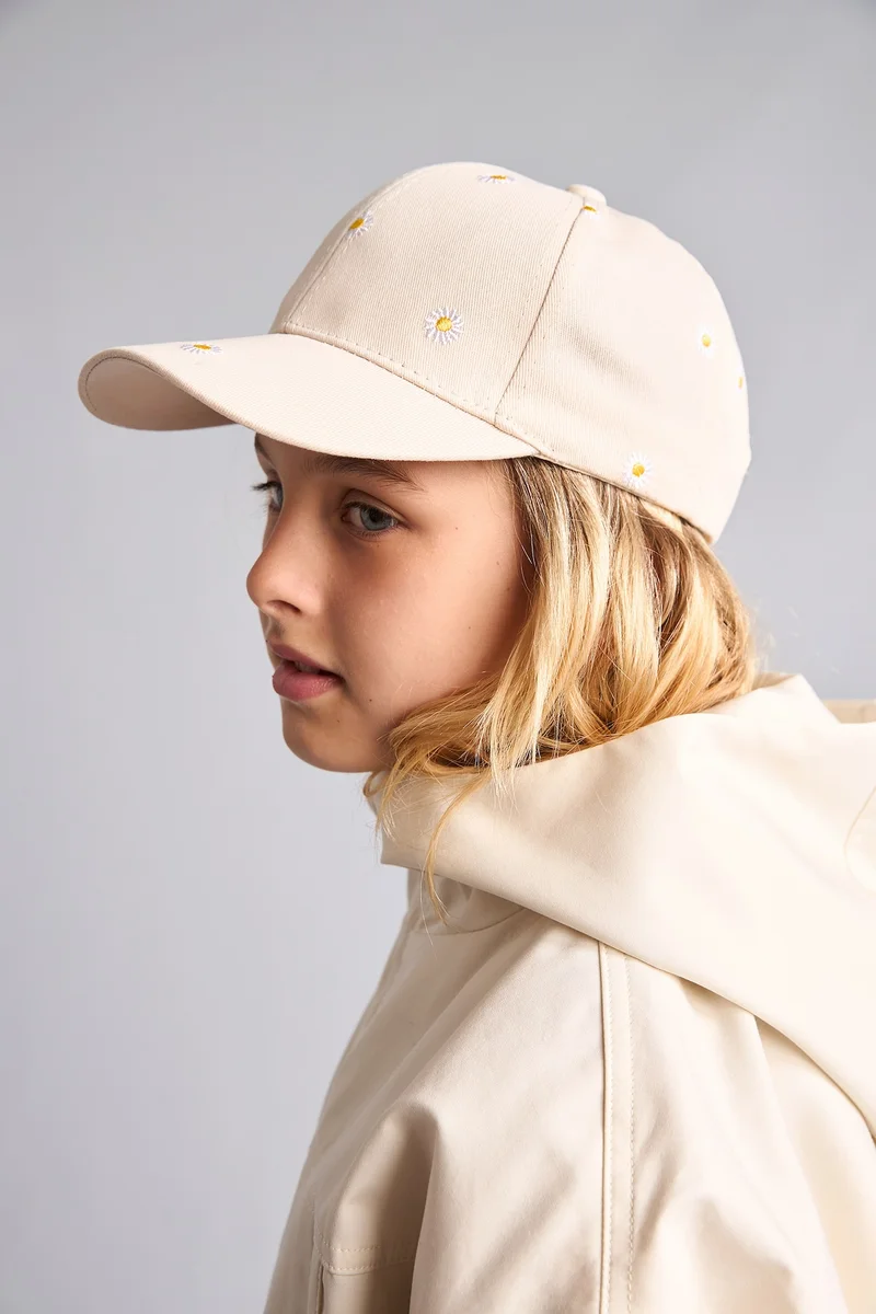 Defacto Girl Daisy Embroidered Cotton Cap