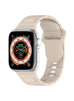 Replacement Strap For Apple Watch SE 2022 44mm Square Buckle Armor Style Silicone Watch Band Ivory White
