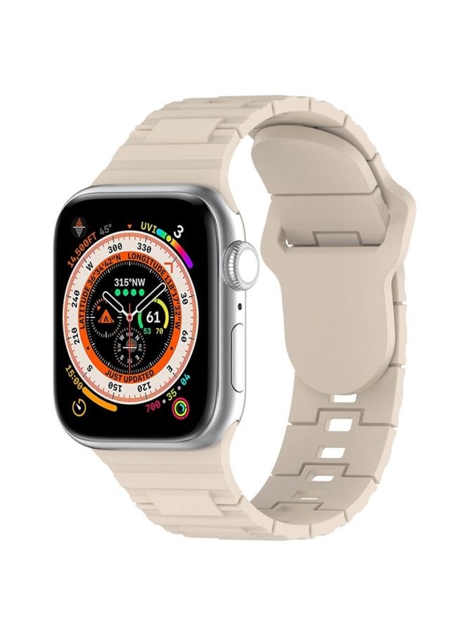 Generic - Replacement Strap For Apple Watch SE 2022 44mm Square Buckle Armor Style Silicone Watch Band Ivory White - Image 1