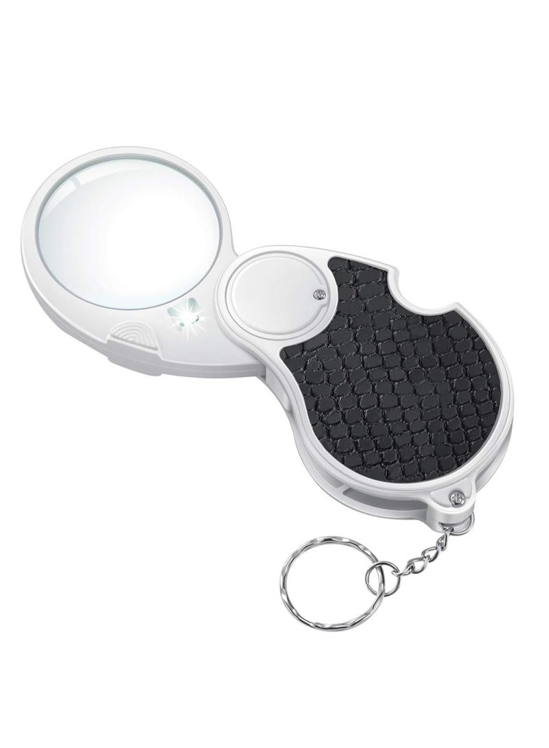 Light Magnifying Glass, Luminous Magnifying Glass, Pocket Magnifying Glass 5x Small Handheld Folding, Suitable for Money Viewing, Hobbies, And Travel - Diameter 45mm - Image 1