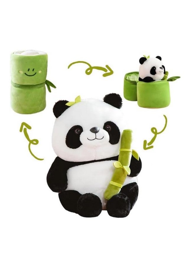 SS Panda Bamboo Softt Stuffed Animals Plush Toy, Bamboo Tube Panda Pillow Stuffed Panda Bear Plushies Panda Doll Gifts for Boys Girls -Panda (Green) - Image 1