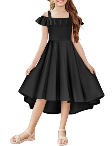Arshiner فستان رسمي أسود صيفي للفتيات من أرشينر مع جيوب 4-12 سنة، أسود، 10-11 سنة - Image 1