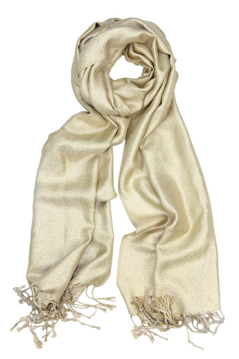 Achillea Sparkling Metallic Evening Shawl Wrap Scarf for Wedding Prom Party Dress 80" x 27" (Gold) - Image 1