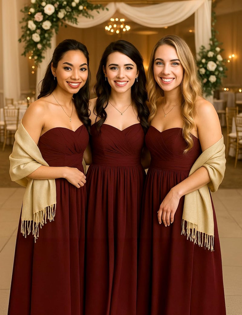 Achillea Sparkling Metallic Evening Shawl Wrap Scarf for Wedding Prom Party Dress 80" x 27" (Gold) - Image 4