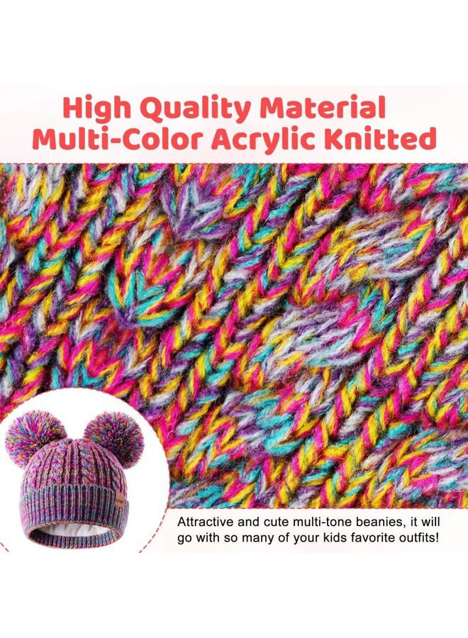 HAITHO Winter Hat for Kids Toddler Children, Girls Beanie with Double Pom Pom Warm Thick Thermal Fleece Lined, Girls Accessories Cute Knit Beanies Cap for Cold Weather Black, Black, One Size - Image 3